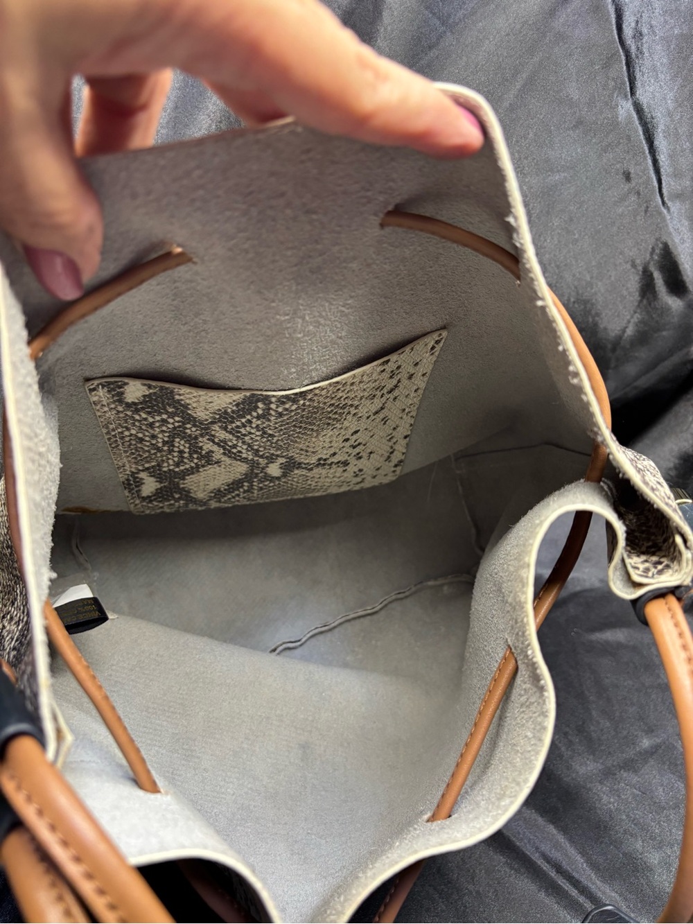 Vince Camuto Lorin Python Print Drawstring Bucket Bag - Picture 9 of 10